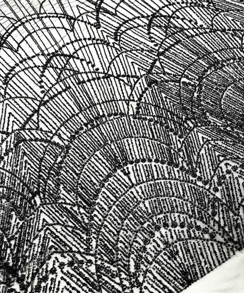 MD 1001 - Broderie dantelă cu mărgele perle neagră - Ambar Textile