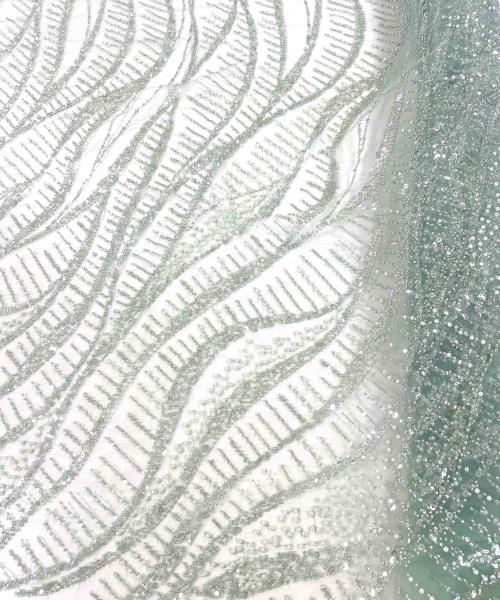 MD 1003 - Broderie dantelă cu mărgele perle vernil verde mentă - Ambar Textile