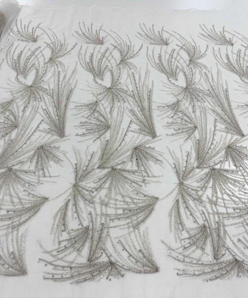 MDCH 003 - Broderie dantelă cu mărgele și strasuri gri argintiu - AMBAR TEXTILE