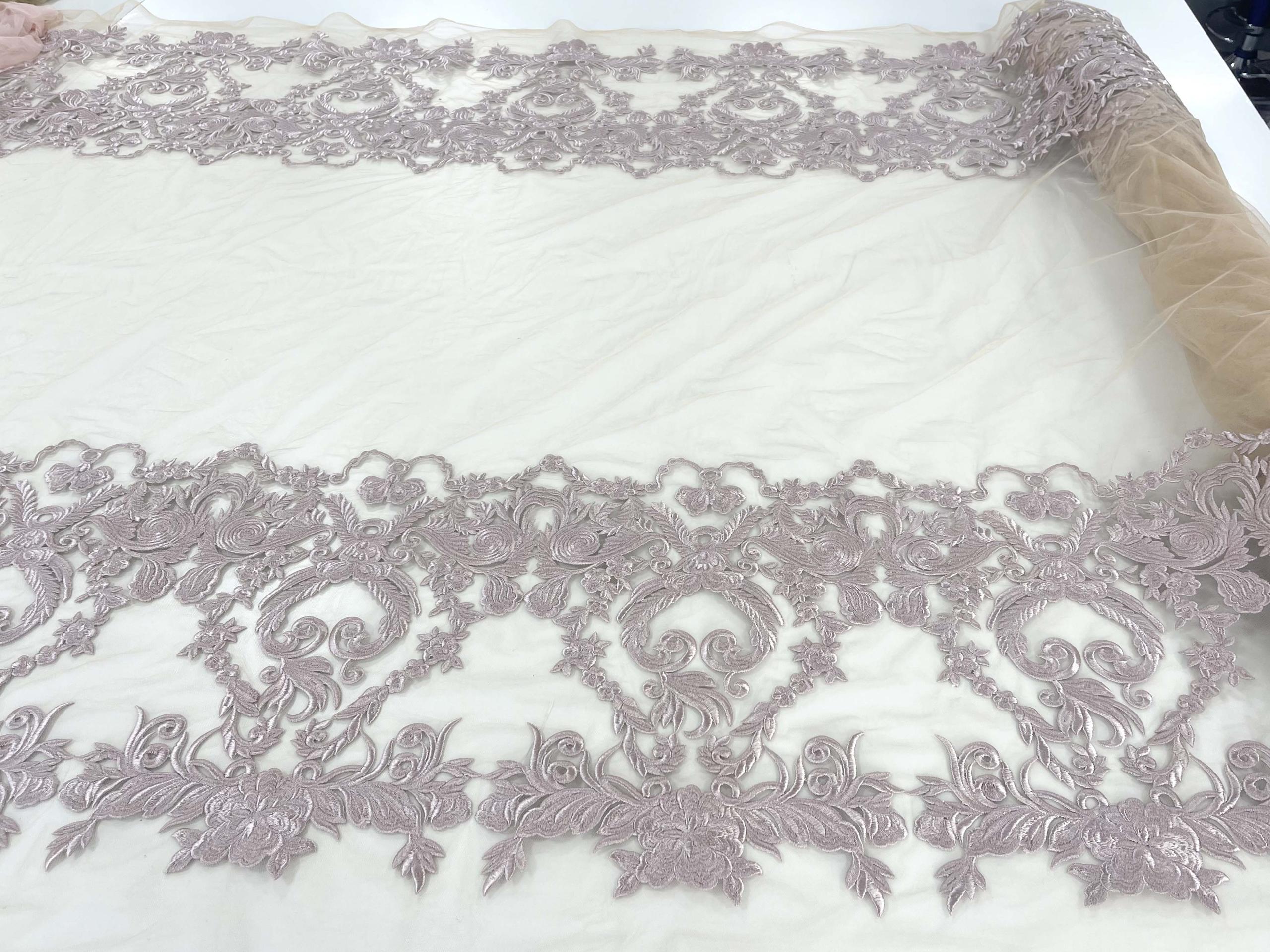 MDCH 007 - Dantelă / broderie roz pudră cu model baroc - Ambar Textile