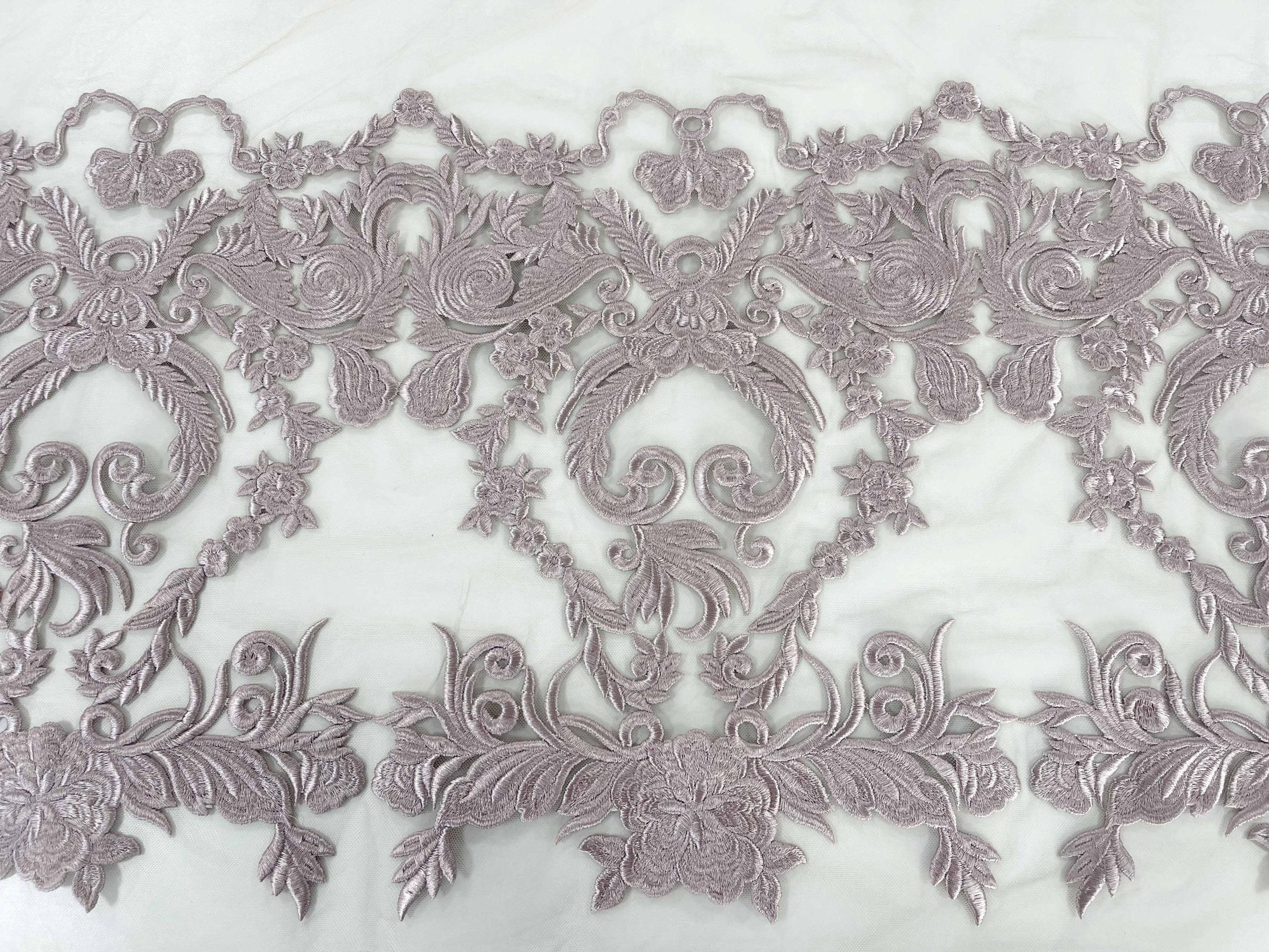 MDCH 007 - Dantelă / broderie roz pudră cu model baroc - Ambar Textile