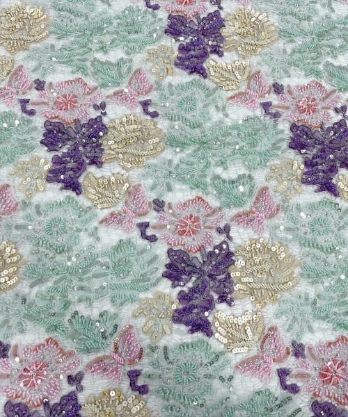 MI 6638 - Dantelă / broderie cu flori și mărgele multicolore - Ambar Textile
