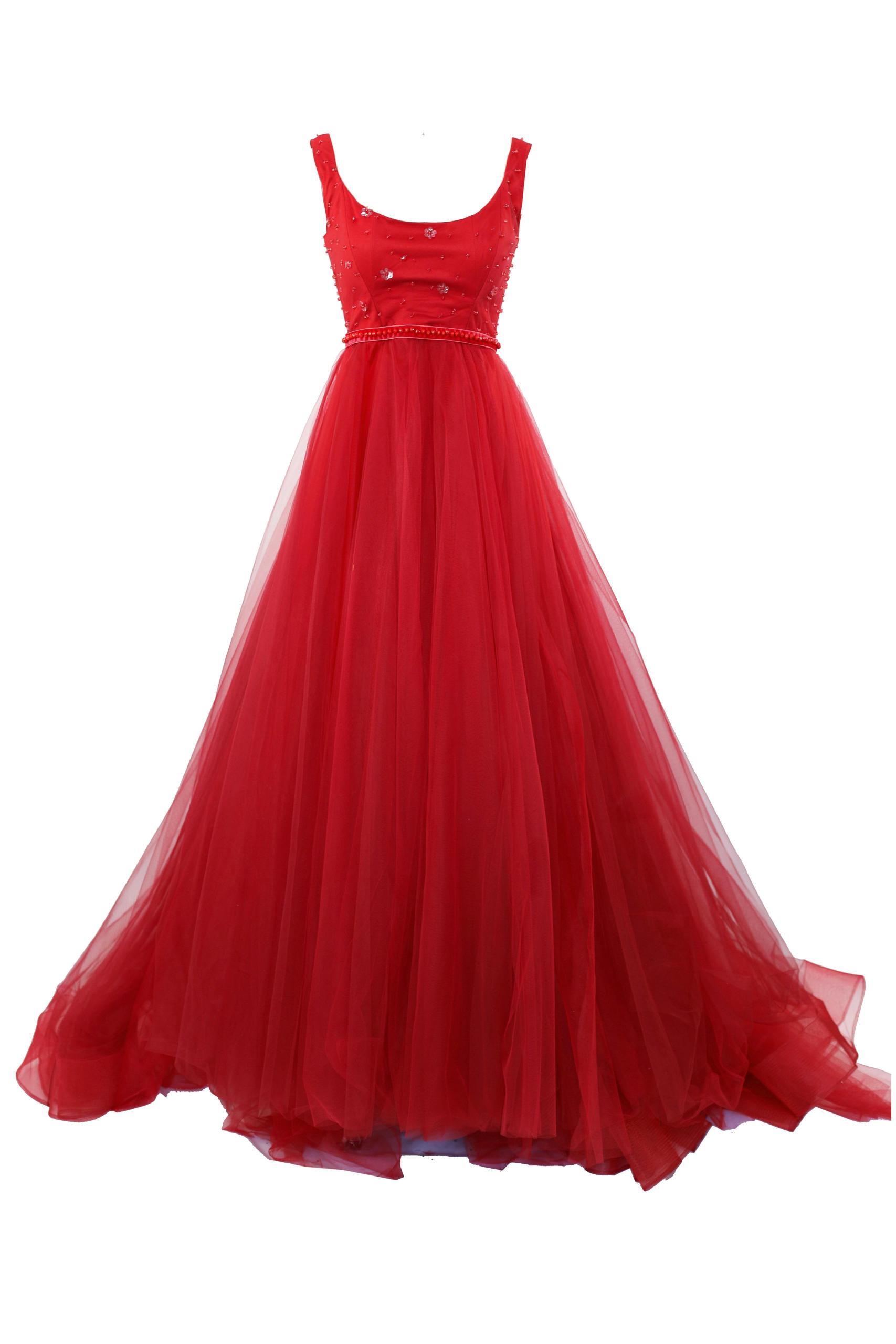 MI 14410 R - Broderie dantela cu margele roșii - Ambar Textile