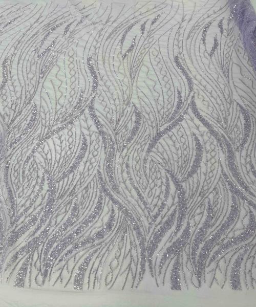 MC 650-7 01 - Broderie dantela mov violet lavanda argintiu cu margele si paiete - Ambar Textile