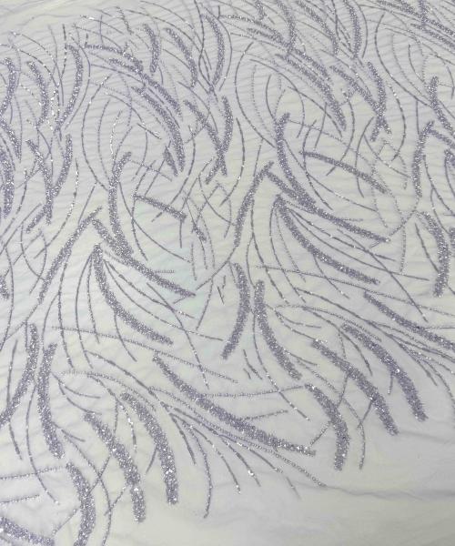 MC 650-8 01 - Broderie dantela mov violet lavanda argintiu cu margele, perle si paiete - Ambar Textile